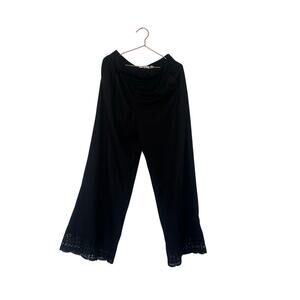 Cato pull on lined wide leg pant with lace detail on bottom